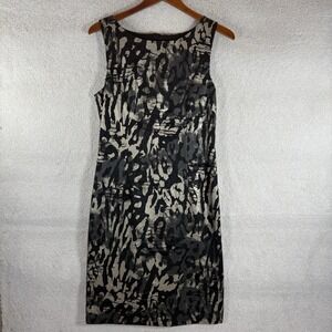 Frank Lyman Black &‎ Bronze Metallic Leopard Print Sheath Dress Sz 8 Fully Lined